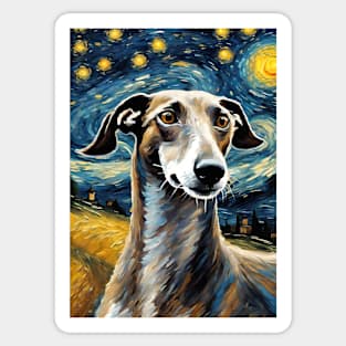 Greyhound Dog Breed Painting in a Van Gogh Starry Night Art Style Sticker